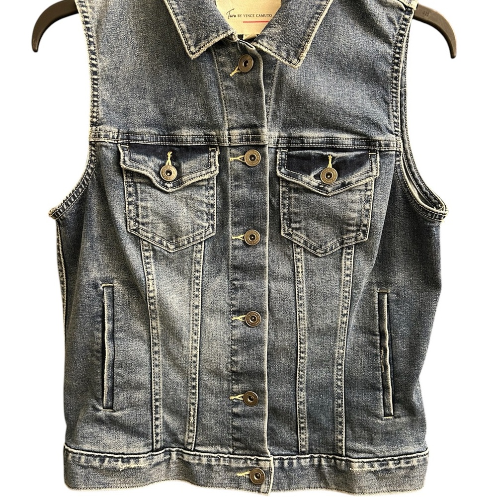 Two By Vince Camuto Size Small Weathered Denim Sleeveless Vest w/Lace Back
